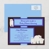 Blue Polar Bears Carte postale Douche Invitation (Devant / Derrière)