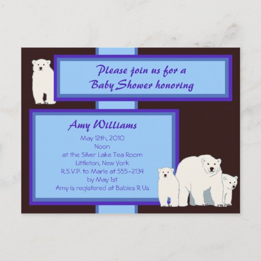 Blue Polar Bears Carte postale Douche Invitation (Devant)