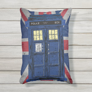 Blue Police Public Call Box - UK Time Travel 1 Buitenkussen