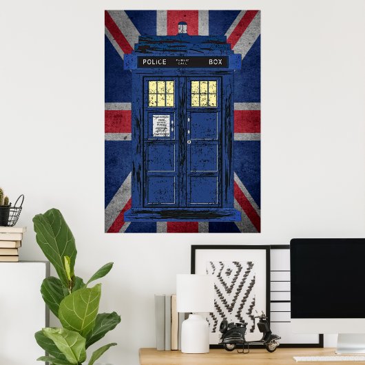Blue Police Public Call Box - UK Time Travel 1 Poster (Thuiskantoor)