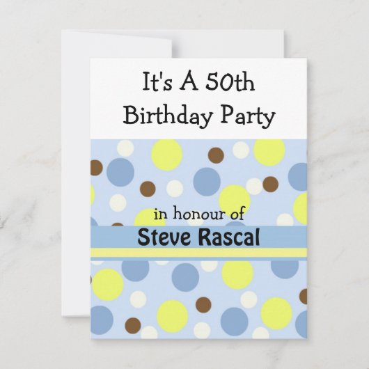 Blue Polka Dot 50e Invitation d'anniversaire (Devant)