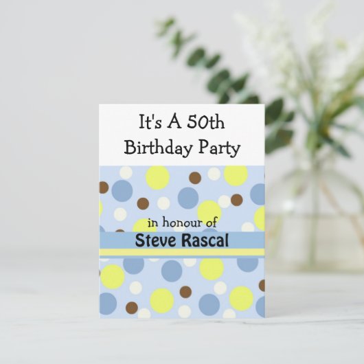 Blue Polka Dot 50e Invitation d'anniversaire (Debout devant)