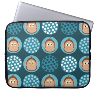 Blue Polka Dot and Monkey Design Laptop Sleeve