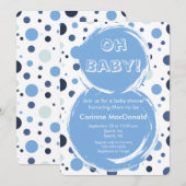 Blue polka dot Baby Shower Invitation (Devant / Derrière)