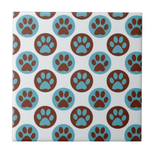 Blue Polka Dot Dog Paw Pattern Tegeltje