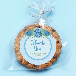 Blue Polka Dot en Rozen Hartelijk dank Ronde Sticker