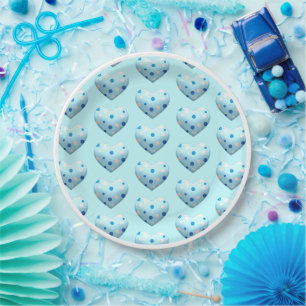 Blue Polka Dot Heart Valentijn Day Cute Papieren Bordje