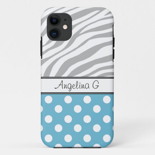 Blue Polka Dot Light Zebra Print iPhone 5 Hoesje (Achterkant)