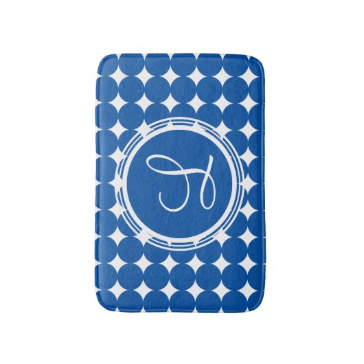 Blue Polka Dot Monogram Badmat (Voorkant Verticaal)