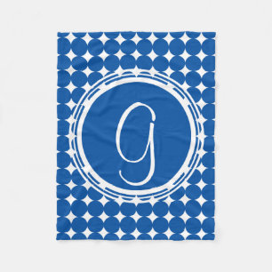 Blue Polka Dot Monogram Fleece Deken