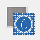 Blue Polka Dot Monogram Magneet (Voorkant / Achterkant)