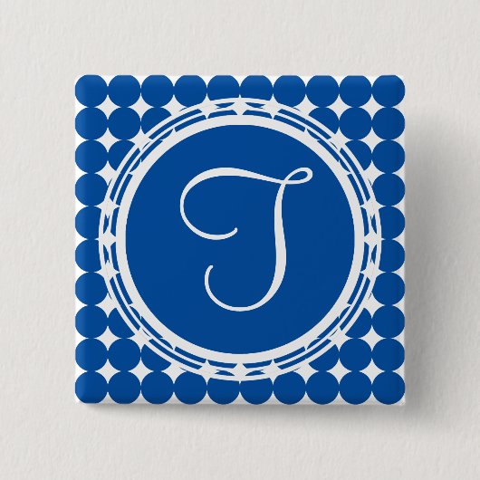 Blue Polka Dot Monogram Vierkante Button 5,1 Cm (Voorkant)
