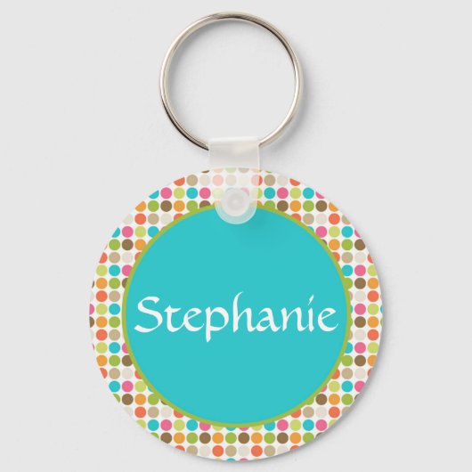 Blue Polka Dot Name Button Sleutelhanger (Voorkant)