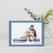 Blue Polka Dot Neige Simple Carte photo de vacance (Debout devant)