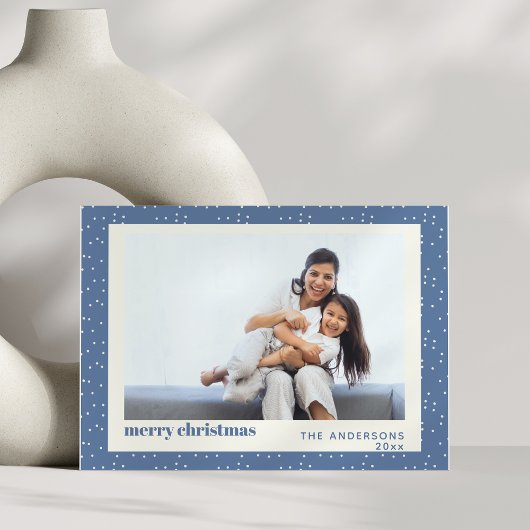 Blue Polka Dot Neige Simple Carte photo de vacance