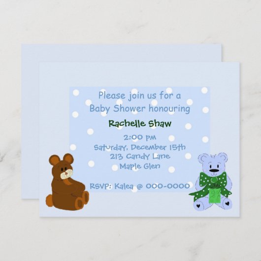 Blue Polka Dot Petits Ours - Invitation Douche (Devant / Derrière)