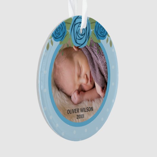 Blue Polka Dot Roses Baby's First Christmas Photo (devant)