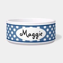 Blue Polka Dot Specialized Ceramic Dog Bowl