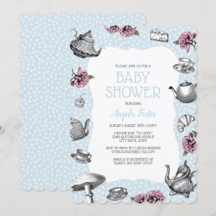 Blue Polka Dot Tea Party Baby shower Kaart