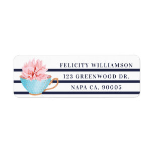 Blue Polka Dot Teacup Floral and Stripes Etiket