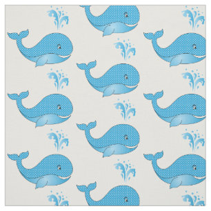Blue Polka Dot Whales   Veranderbare achtergrond Stof