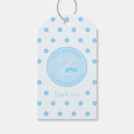 Blue Polka Dots Bluish White Gift Label Cadeaulabel (Voorkant)