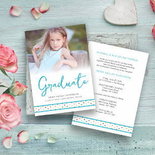 Blue Polka Dots Funny Graduate Photo Graduation  Kaart