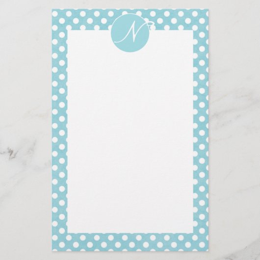 Blue Polka Dots Monogrammed Briefpapier (Voorkant)