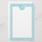 Blue Polka Dots Monogrammed Briefpapier (Voorkant / Achterkant)