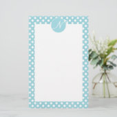 Blue Polka Dots Monogrammed Briefpapier (Staand voorkant)