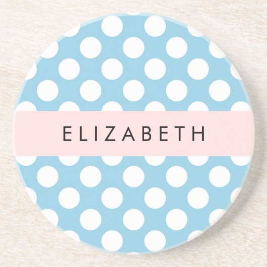 Blue Polka Dots, Polka Dot Pattern, Jouw naam Zandsteen Onderzetter (Voorkant)