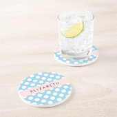 Blue Polka Dots, Polka Dot Pattern, Jouw naam Zandsteen Onderzetter (Zijkant)