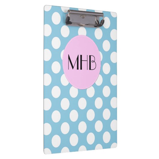 Blue Polka Dots, Polka Dot Pattern, Monogram Klembord (Rechts)