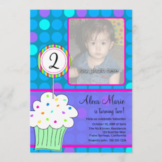 Blue Polkadots Cupcake Birthday Kaart