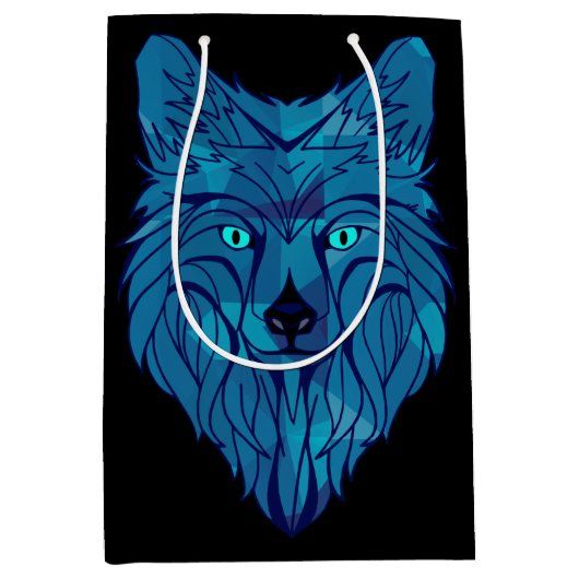Blue Poly Wolf Head Medium Cadeauzakje (Voorkant)