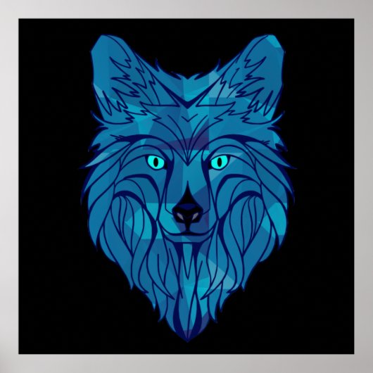 Blue Poly Wolf Head Poster (Voorkant)