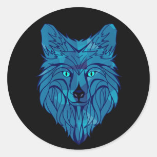 Blue Poly Wolf Head Ronde Sticker