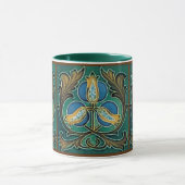 Blue Pomegranates Faux Majolica  Art Mok (Midden)