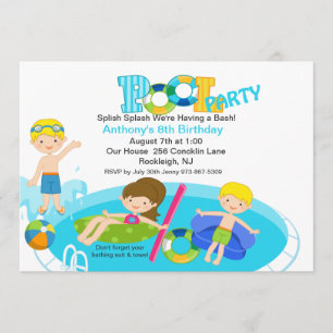 Blue Pool Party Birthday Invitation Kaart