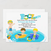 Blue Pool Party Tous les garçons Invitation d'anni (Devant / Derrière)