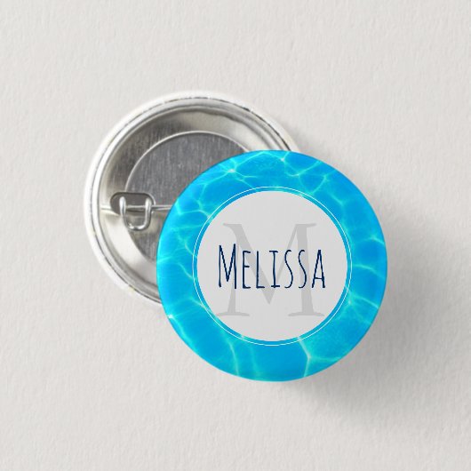 Blue Pool Water Photo Monogram Ronde Button 3,2 Cm (Voorkant /achterkant)