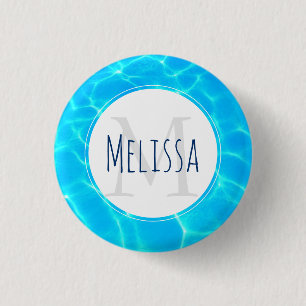 Blue Pool Water Photo Monogram Ronde Button 3,2 Cm