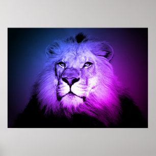 Blue Pop Art Lion - Wild Animal Photography Poster