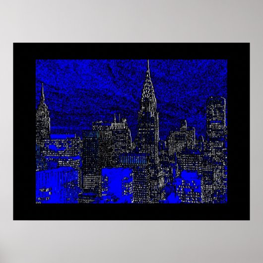 Blue Pop Art New York City Art Poster (Devant)