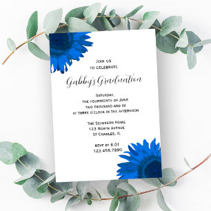 Blue Pop Art Sunflower Graduation Party Invitation