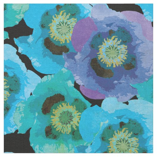 Blue Poppies Pattern Stof (Close Up)