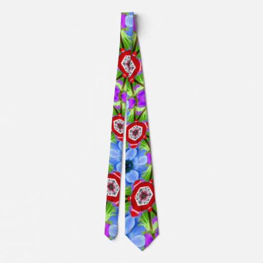 Blue Poppy Day Pattern Stropdas (Achterkant)