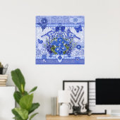 Blue Porcelain Birds and Birdcage Poster (Thuiskantoor)