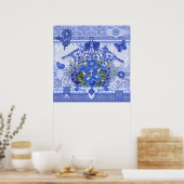 Blue Porcelain Birds and Birdcage Poster (Keuken)