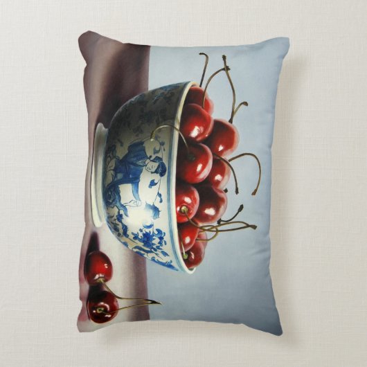 Blue Porcelain & Cherries Accent Kussen (Achterkant (Verticaal))
